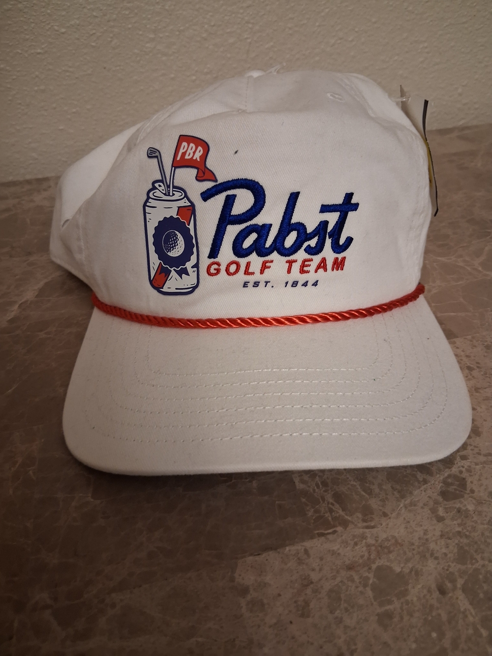 Pabst White Golf Team Cap with Red Rope Accent